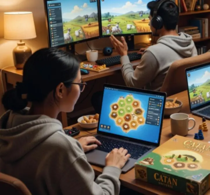Online Catan Universe esemény több játékos részvételével egy virtuális szigeten
