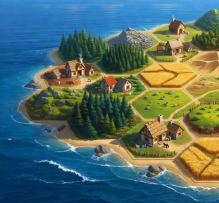 Catan szigeteit ábrázoló illusztráció bővítményekkel