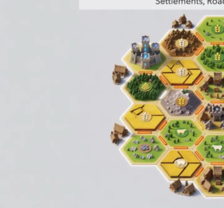 Interaktív Catan szigettérkép vizuális jelölésekkel