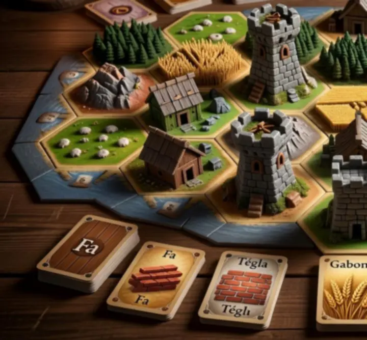 Catan település várossá fejlesztve erősebb erőforrás-termeléssel